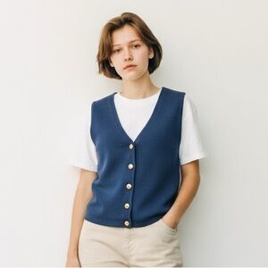 Ann Taylor Navy Blue Ribbed Knit Sleeveless Vest